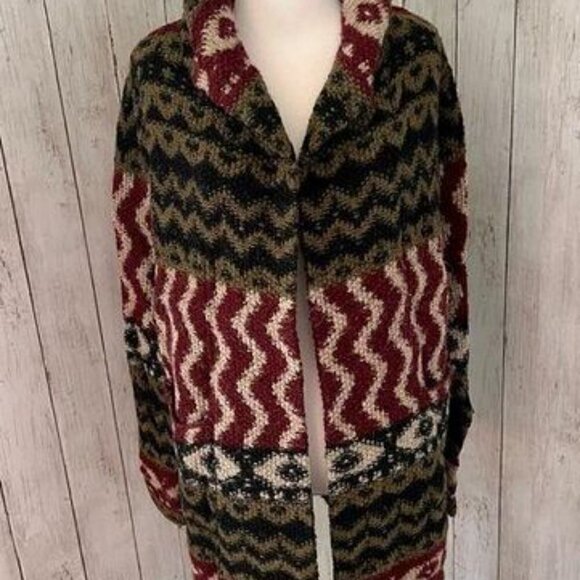 Abercrombie & Fitch Geometric Boho Long Hooded Cardigan with Pockets - Picture 3 of 8